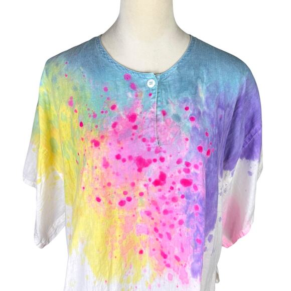 Gene Ewing Bright Tie Dye Linen Cotton Blend Oversized Top Beach Swim Coverup - Picture 4 of 12